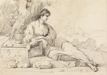 Figura feminina reclinada em uma paisagem italiana